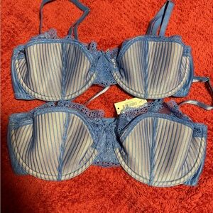 Adore Me Blue and Cream Lace Bra